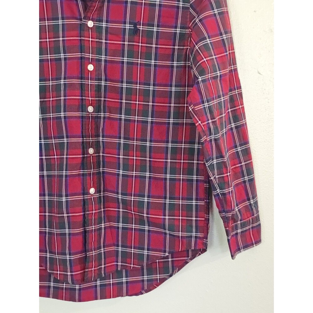 Ralph Lauren Boys Plaid Check Button Down Shirt Red Green Cotton Size M 10-12 - Picture 6 of 11